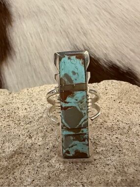 ❤️ Signed Native Brandon Etcitty Number 8 Inlaid Statement Ring Size 8